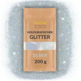 Creative Deco Holographischer Glitzerpulver 200g silber 0,2mm