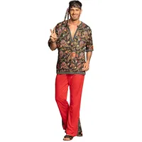 Boland 83801 - Kostüm Flower Beetle für Erwachsene in XL, Hippie Verkleidung mit Hose, Shirt und Stirnband, Flower Power, Karneval, Mottoparty, Schwarz
