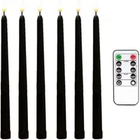 6er-pack Schwarze, Flackernde, Flammenlose Led-stabkerzen Mit 10-tasten-fernbedienung Und Timer, Batteriebetrieben, Für Kronleuchter Und Fenster --crezuo