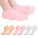 3 Paar Feuchtigkeitsspendende Socken, Fußmaske Socken, Silikon Feuchtigkeitsspendende Socken Frauen, Rutschfeste Elastische Fußpflege Gel Socken, Weiß, Hautfarbe, Rosa, XL