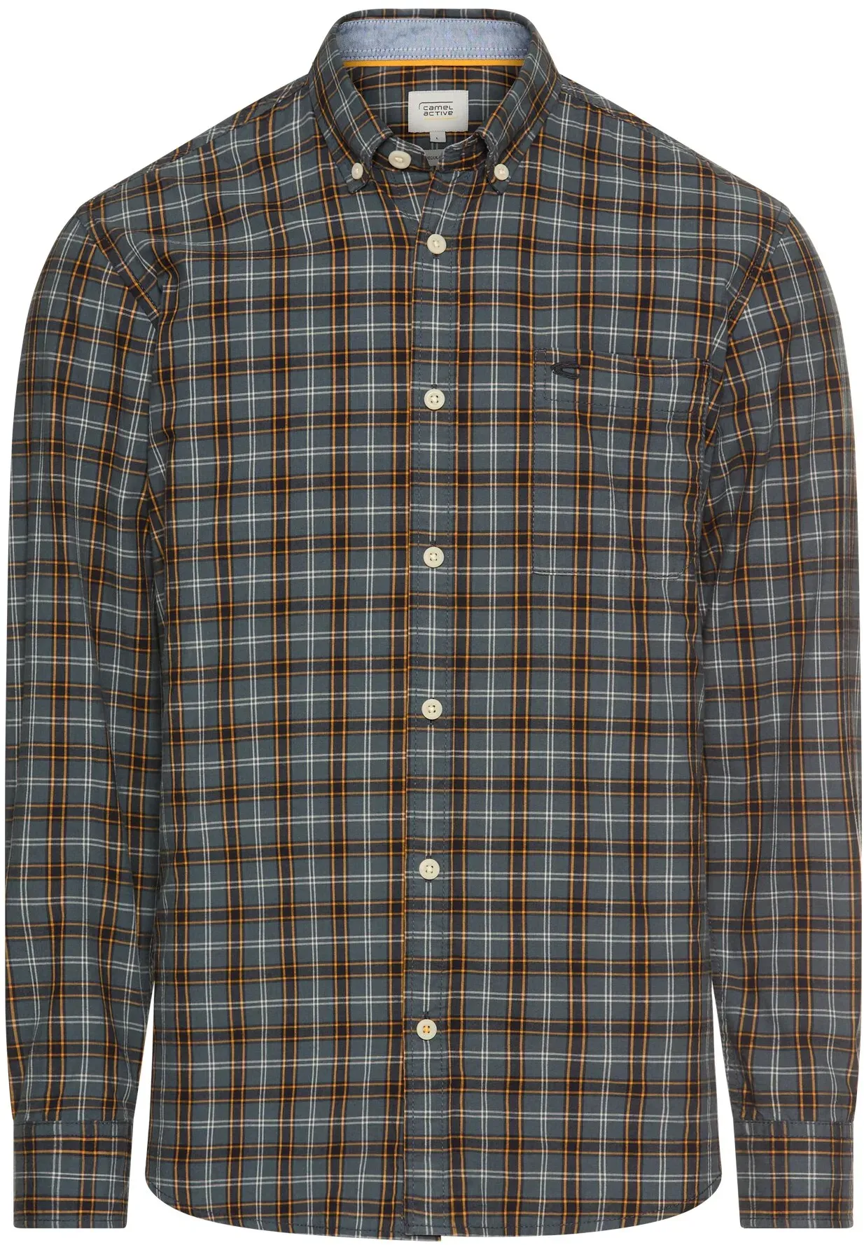 Karohemd CAMEL ACTIVE, Herren, Gr. L, N-Gr, burned gelb, Web, Obermaterial: 100% Baumwolle, kariert, regular fit taillenbedeckt, ohne Ausschnitt, Manschette, Hemden Karohemd, mit Logo Stickerei