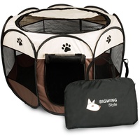 BIGWING Style Welpenlaufstall/Tierlaufstall/Hundehütte/Welpenauslauf/Laufstall für Hunde/Katzenhaus/Wasserdichtes Zelt für Kleintiere wie Hunde, Katzen (S, braun)
