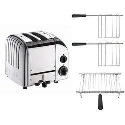 Dualit Toaster Paket 3, 2er Toaster mit Brötchenaufsatz und zwei Sandwichzangen