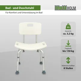 Trutzholm Duschstuhl mit Rückenlehne 39-53 cm höhenverstellbar weiß