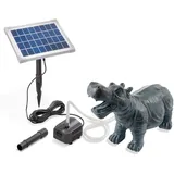 esotec Wasserspeier mit Solarpumpe Nilpferd | Teichfigur Gartenfigur & Gartenstatue | Tauchpumpe Set | Gartenbrunnen Solar für draussen Springbrunnen für außen outdoor Vogeltränke H=20cm 101658