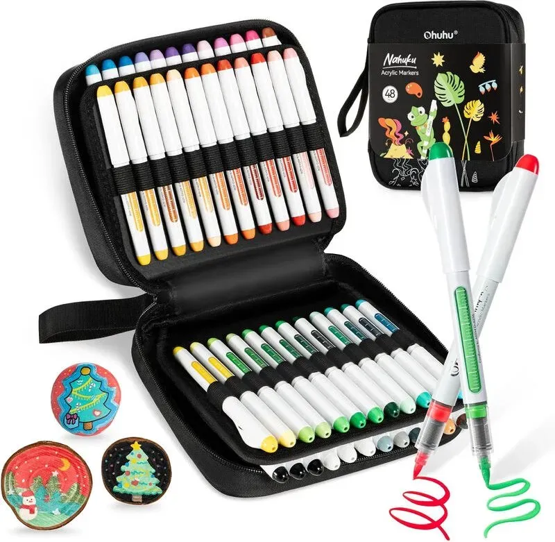 Ohuhu Acrylmarker Direct liquid, 48 Farben, flexibel, Pinselspitze