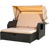 Sonnenliege Rattan Sonnenbett Dach Rattan Strandkorb Liegebett Relaxliege Black