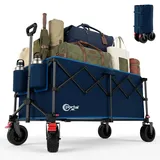 Portal Bollerwagen faltbar 300L XXL Große Ladefläche 150kg belastbar Handwagen mit Getränkehalter Transportwagen Leiterwagen klappbar Strandwagen Faltwagen für Garten Camping Festival