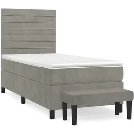 vidaXL Boxspringbett mit Matratze Hellgrau 100x200 cm Samt - Grau