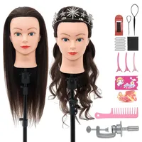 Neverland Frisierkopf 28 Zoll Puppenkopf zum Frisieren 60% Echthaar Übungskopf Trainingsköpfe für Friseure Frisurenkopf mit Tischklammer + Haar Styling Set(Braun)