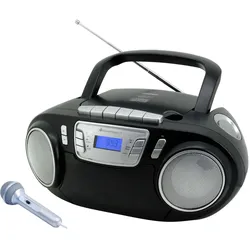 Soundmaster SCD5800SW tragbarer CD-Player Radiorecorder Kassettenrekorder USB AUX LED-Licht Karaoke inklusive Mikrofon Farbe Schwarz