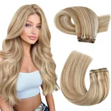 Moresoo Echthaar Tressen 55cm Blond Tressen Extensions Echthaar 100g Mittelbraun mit Platinblond Extensions Tressen Echthaar #P6/60 22Zoll