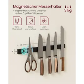 VASAGLE Küchenregal mit Magnetleiste, für Messer und 12 Haken vintagebraun-schwarz