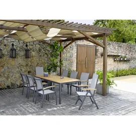 AMBIA GARDEN Gartentisch, Dunkelgrau, Teak, Holz, Metall, Eukalyptusholz, massiv, rechteckig, eckig, 90x74x206 cm, Fsc, Gartenmöbel, Gartentische, Gartentische