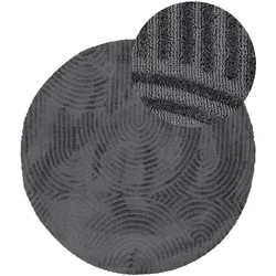 Teppich CARPETFINE "Holly Zen 1", grau, H:12mm Ø:120cm, Polyester, Teppiche, Hoch-Tief-Effekt, geometrisch, Zeitloses Design, dekoratives Highlight