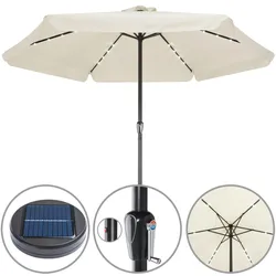 Kingsleeve Sonnenschirm LED Beleuchtung UV Schutz 80+ Schhutzhülle Solar Kurbel 330cm wasserabweisend creme