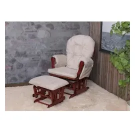 Mendler Relaxsessel HWC-C76, Schaukelstuhl Schwingstuhl mit Hocker Stoff Chenille (465g/m2) creme, Gestell dunkel