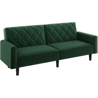 Yaheetech 2 Sitzer Sofa, 159cm Polstersofa aus Samtstoff, Kleine Sofacouch, 140,5 × 94 cm Liegefläche, Doppelsofa für Wohnzimmer/Schlafzimmer, Grün