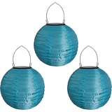 Youning Lampions Außen Wetterfest Solar LED Laterne Wasserdicht Hängende Solar Lampion für Außen 30cm Solarlaterne Outdoor Deko Nylon Papier Laterne Runde Gartenlampions Außenlaternen (3PCS/Blau)