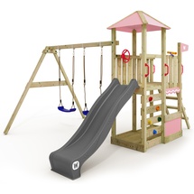 Wickey Spielturm Smart Savana mit Schaukel & Rutsche, Spielhaus mit Kletterleiter & Spiel-Zubehör – pastellblau