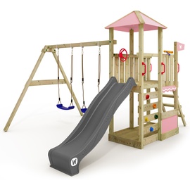 Wickey Spielturm Smart Savana mit Schaukel & Rutsche, Spielhaus mit Kletterleiter & Spiel-Zubehör – pastellblau
