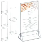 Relaxdays Tischaufsteller 6er Set, Thekenaufsteller DIN A6, Hochzeit, für Menükarten u. Fotos, Acryl, transparent/Silber