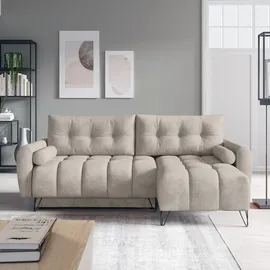 beautysofa Ecksofa MALAGA MINI Beige, L-Form - mit Schlaffunktion, Bettkasten & universeller Ottomane - Beige