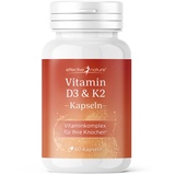 Vitamin D3 + K2 Kapseln - 60 Stück für zwei Monate - D3 und K2 hochdosiert - Mit 25 mcg Vitamin D3 und 90 mcg Vitamin K2 pro Tag