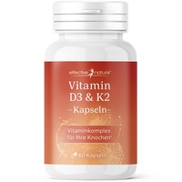 Vitamin D3 + K2 Kapseln - 60 Stück für zwei Monate - D3 und K2 hochdosiert - Mit 25 mcg Vitamin D3 und 90 mcg Vitamin K2 pro Tag