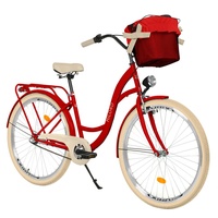 Milord Komfort Stadtfahrrad Fahrrad mit Korb Damenfahrrad, 26 Zoll, Rot, 3-Gang Shimano