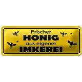 Roomando Blechschild | Frischer Honig | aus eigener Imkerei | Dekoration | 10 x 27cm