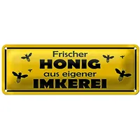 Roomando Blechschild | Frischer Honig | aus eigener Imkerei | Dekoration | 10 x 27cm