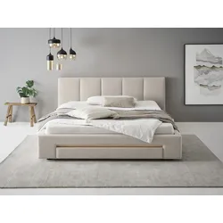 Polsterbett INOSIGN "CiTY/GiRON, Bettgestell mit Bettkasten, gepolstertes Stauraumbett", beige (hellbeige), B:210cm H:96cm L:220cm, Betten, mit Hundebett oder Stauraumschublade, Bezug Cord-oder Leinenoptik