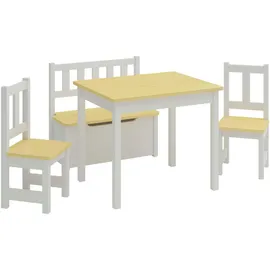 [en.casa] Kindertischset Lousame 2 Stühle 1 Sitzbank Kiefer massiv natur/weiß beige