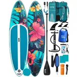 CFB SUP-Board Set 320x84x15 cm extra breit, 160 kg Traglast, aufblasbares Stand Up Paddle Board, (Komplett-Set, mit Paddel, Pumpe, Rucksack, 5L Dry Bag und Schultergurt), für Anfänger und Erwachsene bunt