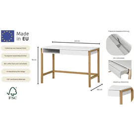 WoodMan Schreibtisch WOODMAN "Northgate", weiß (weiß, eichenfarben, weiß), B:112cm H:76cm T:60cm, Tische, Schreibtisch, im skandinavian Design, Breite 112 cm, FSC-zertifiziert