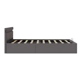 vidaXL Bett mit Bettkasten Hydraulisch LED Grau Kunstleder 140x200 cm