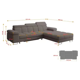 altdecor Ecksofa Cord mit Schlaffunktion 2-Sitzer Beige