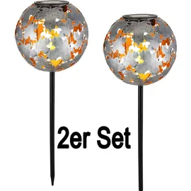 bmf-versand Solarleuchte Garten 2er Set Solarlampe Kugel Außenlampe Silber 18 cm Erdspieß - Schwarz/Grau