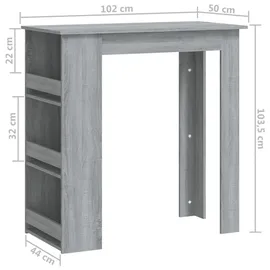 vidaXL Bartisch mit Regal 102 x 50 x 103,5 cm Grau