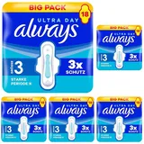 Always Ultra Damenbinden Starke Periode (Größe 3) mit Flügeln 18 Stück, Sehr Saugfähig, Ultradünn, Für Die Periode (Packung mit 5)