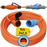 Adapterkabel CEE Stecker auf Schuko Gummikupplung PUR-Leitung H07BQ-F Panzerkabel 3G1,5 bis 3G2,5 IP44 5-50m (3G2,5; 5m)