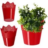 Kadax Spitzen-Blumentopf aus Kunststoff, 14.5 cm, Niedrig, Rot