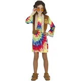 FIESTAS GUIRCA Hippie Mädchen Kostüm – 70er Jahre Boho Chic Outfit mit buntem Batik Kleid und Weste für Mädchen von 10-12 Jahren