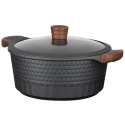 Kochtopf RESTO KITCHENWARE "Capella, Schmortopf antihaftbeschichtet und spülmaschinenfest", schwarz (schwarz, matt), H:12,5cm L:38,5cm Ø:28cm, Töpfe, Fleischtopf Bratentopf, mit Glasdeckel und stoßdämpfendem Silikonrand, im Geschenkkarton