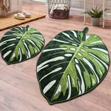 miqna Monstera Muster Grün Badezimmermatte – 2 Teileg Set, rutschfest Waschbar badematte, Roboterstaubsauger-freundlich, Badematte Grün, Badvorleger (Lapel, 60 x 100 cm - 50 x 60 cm)