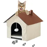 Zedelmaier katzenhaus für draußen,katzenhöhle warm,katzenhöhle XXL,katzenhaus isoliert,katzenhütte mit Spielball,katzenmöbel (Beige und Braun, 45x48x40cm H)