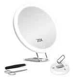JJhxr 20X Vergrößerungsspiegel mit Licht,15.24 cm großer Makeup Vergrößerungsspiegel, 3 Farben Dimmbarer Makeup Spiegel mit 360° Tischständer, Tragbarer LED Vergrößerungsspiegel mit 3 Saugnäpfen