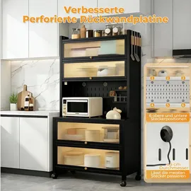 Costway Küchenschrank hoch, mit Rollen, Schwarz