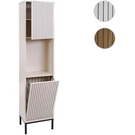Mendler Hochschrank HWC-O42, Badschrank Badregal Badezimmer Schrankfächer Wäschekorb, MDF Melamin 174x39x30cm ~ Holzoptik beige